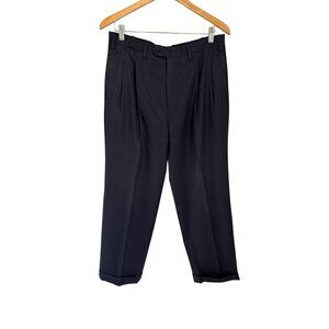 Kiton Mens Blue Pleated Wool Trousers Size 50 Made In Italy